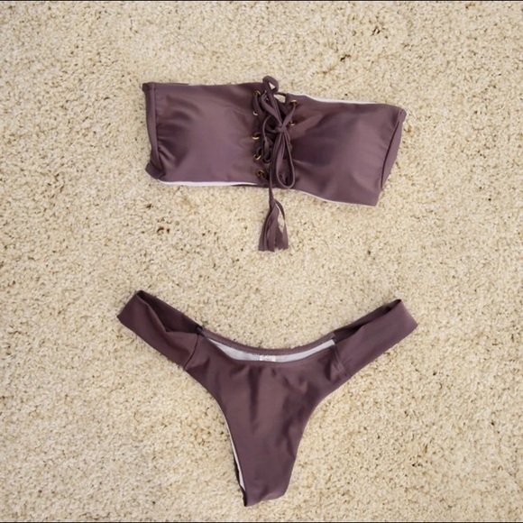 Sexy Strapless Tie Front Mauve Bikini - Picture 1 of 4